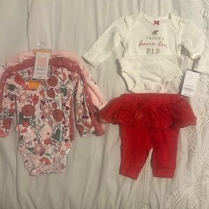 Carter's Pink and White Floral Bodysuit Set and Holiday Outfit